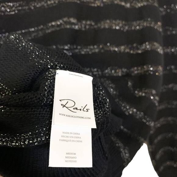 Rails NEW Allegra Cashmere Cotton Metallic Stripe Sweater Black Silver Medium - Picture 7 of 13